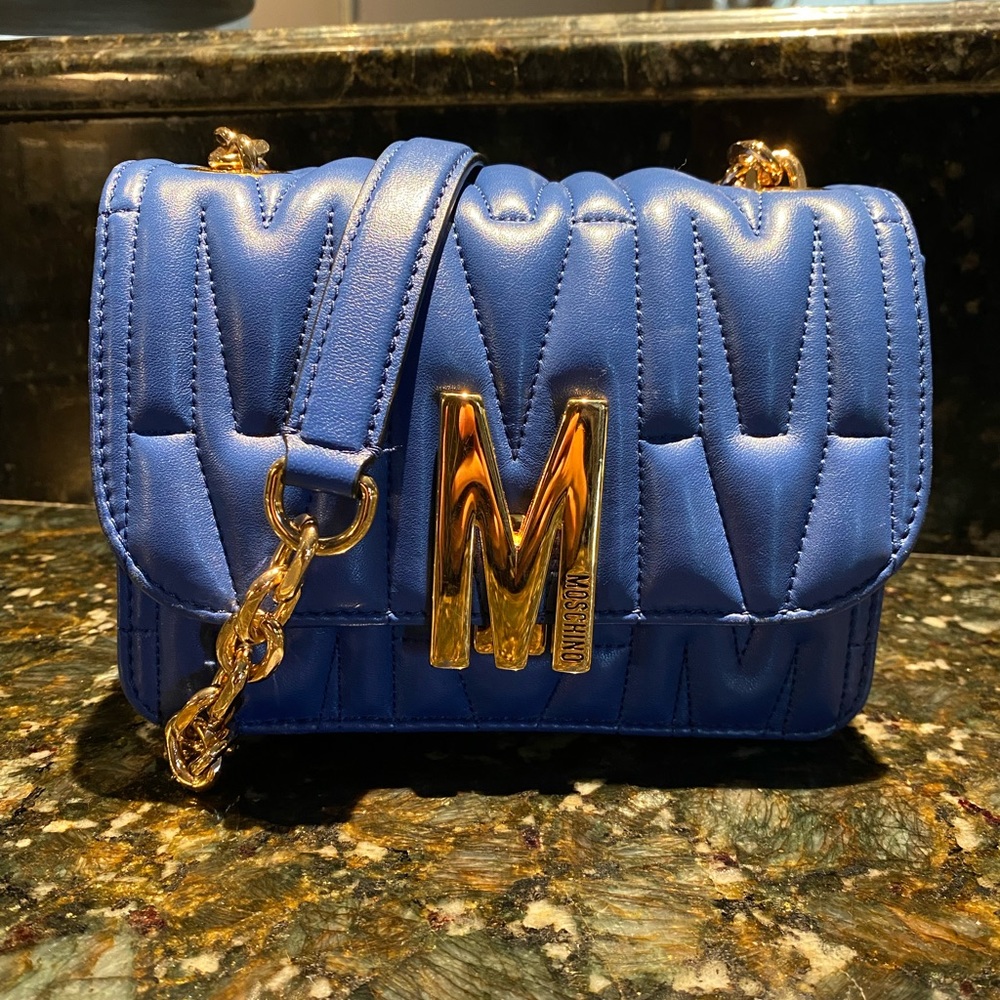 Moschino M Logo Leather Shoulder Bag
